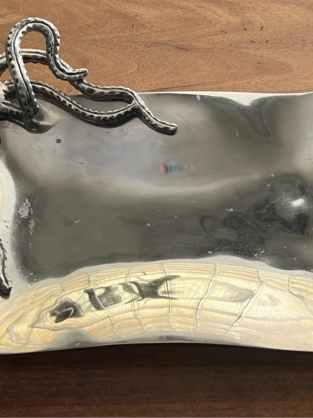 Vintage octopus silver metal rectangular tray serving bar platter made in India
